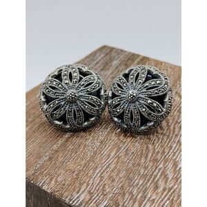 Vintage Judith Jack Marcasite, Onyx and Sterling Silver earrings